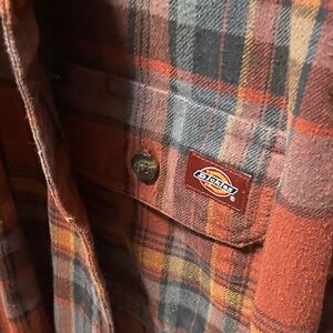 Dickies Men's Plaid Flannel Shirt - Red, Gray, and Orange
